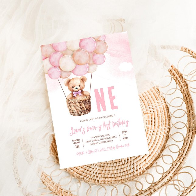 Invitación Primer cumpleaños boho de oso de peluche niño (Subido por el creador)