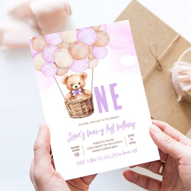 Invitación Primer cumpleaños boho de oso de peluche niño (Subido por el creador)