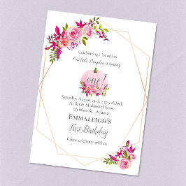 Invitación Primer cumpleaños calabaza floral geométrica | Ros
