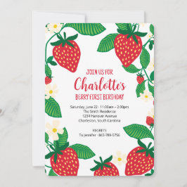 Invitación Primer cumpleaños con fresas extravagantes