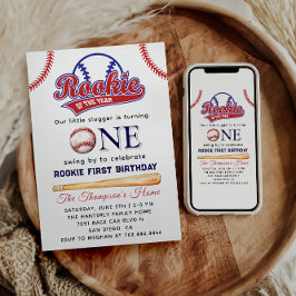 Invitación Primer cumpleaños con tema de beisbol Rookie of th