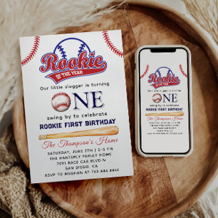 Invitación Primer cumpleaños con tema de beisbol Rookie of th