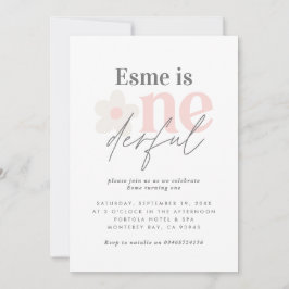 Invitación Primer cumpleaños daisy boho retro chica rosa lind