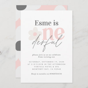 Invitación Primer cumpleaños daisy boho retro chica rosa lind