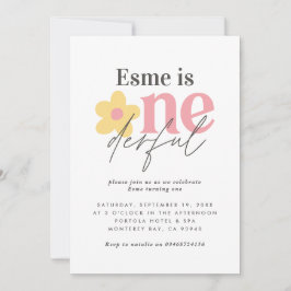 Invitación Primer cumpleaños daisy boho retro chile rosa amar