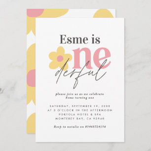 Invitación Primer cumpleaños daisy boho retro chile rosa amar