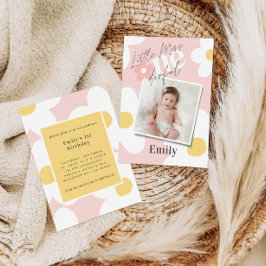 Invitación Primer cumpleaños daisy boho retro foto rosa amari