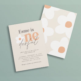 Invitación Primer cumpleaños daisy boho retro terracotta natu