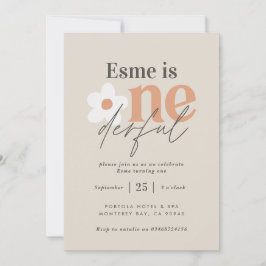 Invitación Primer cumpleaños daisy boho retro terracotta natu