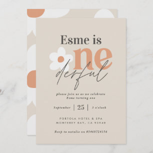 Invitación Primer cumpleaños daisy boho retro terracotta natu