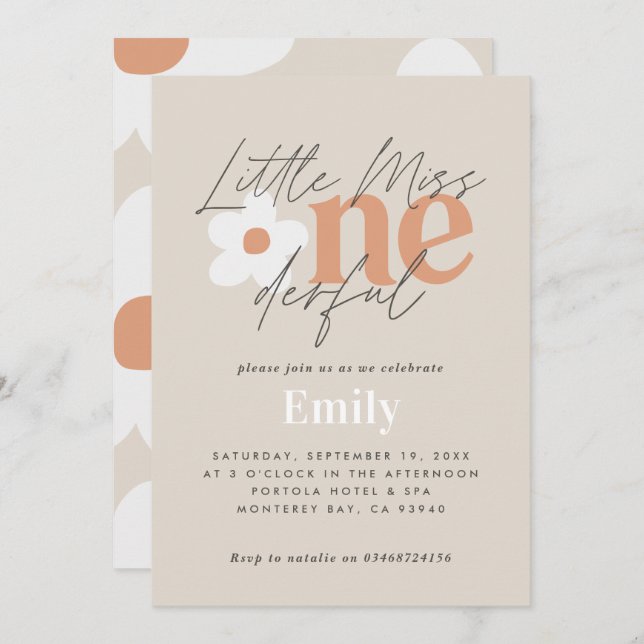 Invitación Primer cumpleaños daisy boho retro terracotta natu (Anverso / Reverso)