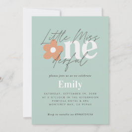Invitación Primer cumpleaños daisy boho retro turquesa naranj