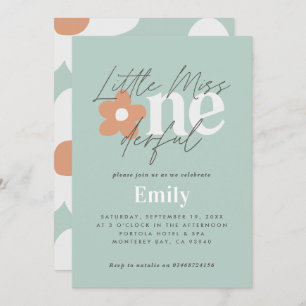 Invitación Primer cumpleaños daisy boho retro turquesa naranj