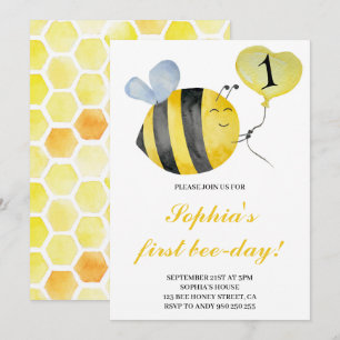 Invitación Primer cumpleaños de abeja miel abeja
