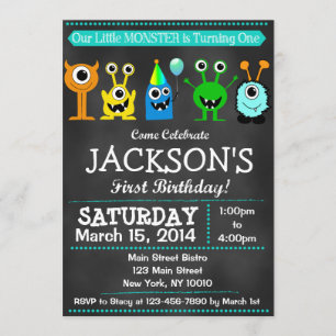Invitación Primer cumpleaños de Adorable Chalkboard Bash