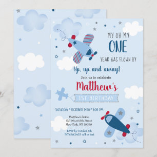 Invitación Primer cumpleaños de Airplane Stars Clouds Boy