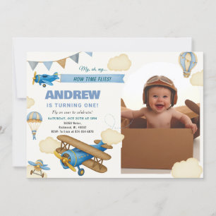 Invitación Primer cumpleaños de avión personal para niño con
