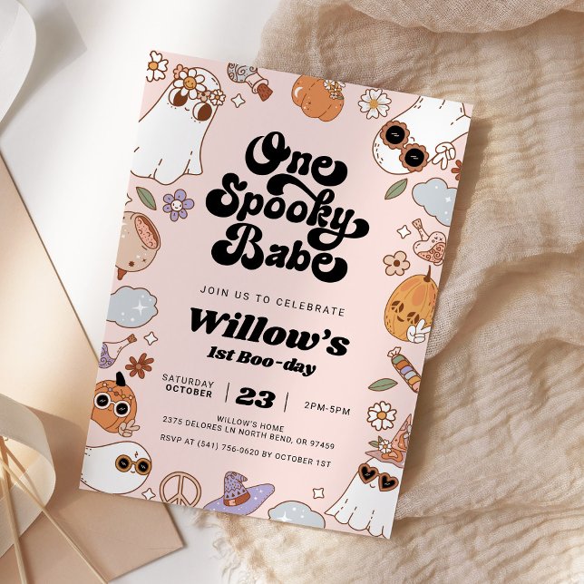 Invitación Primer cumpleaños de Babe Groovy Halloween (Subido por el creador)