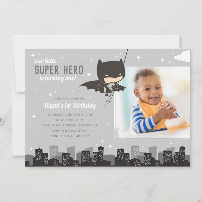 Invitación Primer cumpleaños de Batman Super Hero - Foto (Anverso)