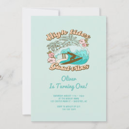 Invitación Primer cumpleaños de Beach Surfboard Good Vibes Bo