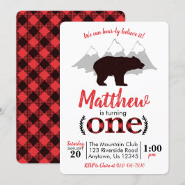 Invitación Primer cumpleaños de Bear Lumberjack Boy