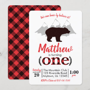 Invitación Primer cumpleaños de Bear Lumberjack Boy