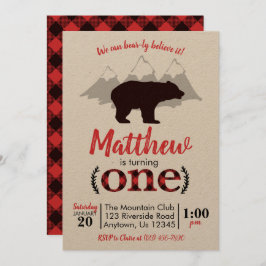 Invitación Primer cumpleaños de Bear Lumberjack Boy