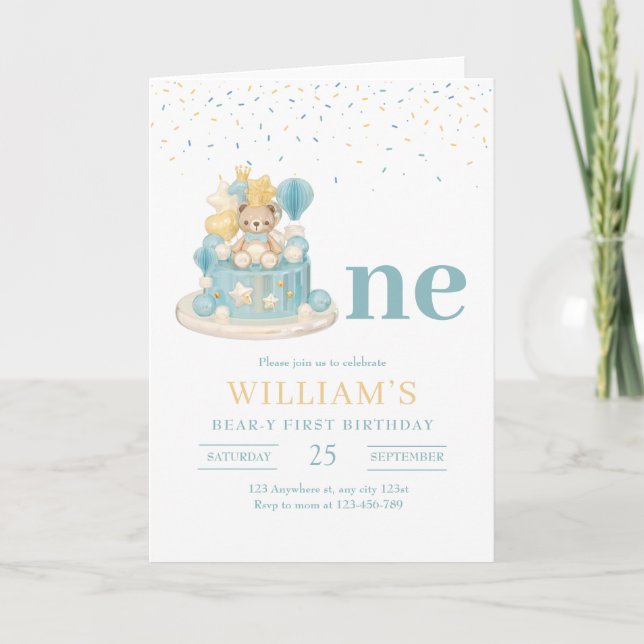 Invitación Primer cumpleaños de Beary, primer cumpleaños de T (Anverso)