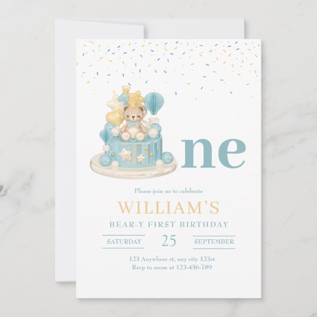 Invitación Primer cumpleaños de Beary, Primer cumpleaños del  (Anverso)