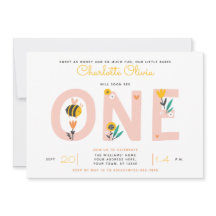 Primer cumpleaños de Bee Yellow & Pink Floral ONE 