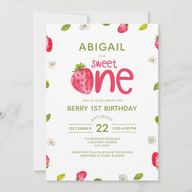 Invitación Primer cumpleaños de Berry (Anverso)