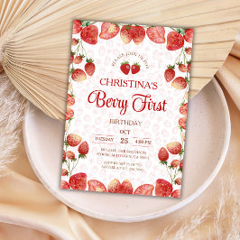 Invitación Primer cumpleaños de Berry rosa fresa niña adorabl