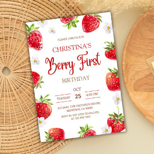 Invitación Primer cumpleaños de Berry rosa fresa niña linda