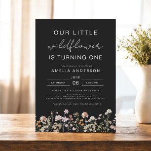 Invitación Primer cumpleaños de Black Wildflower Boho Moda