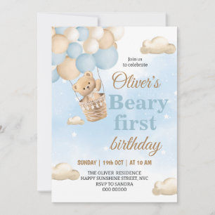 Invitación Primer Cumpleaños de Blue Beary