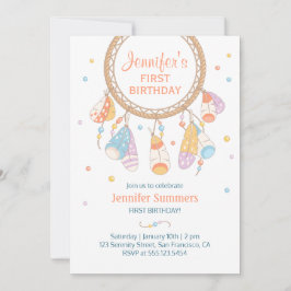Invitación Primer cumpleaños de Boho Baby Dreamcatcher tribal