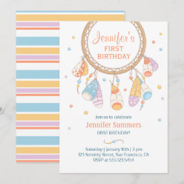 Invitación Primer cumpleaños de Boho Baby Dreamcatcher tribal