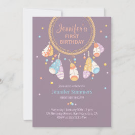 Invitación Primer cumpleaños de Boho Baby Dreamcatcher tribal