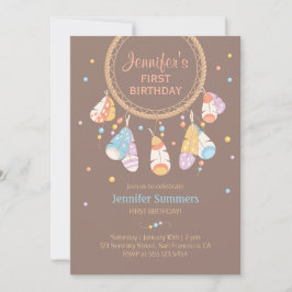 Invitación Primer cumpleaños de Boho Baby Dreamcatcher tribal