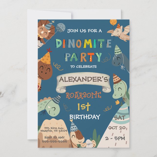Invitación Primer cumpleaños de Boho Dinosaur (Anverso)