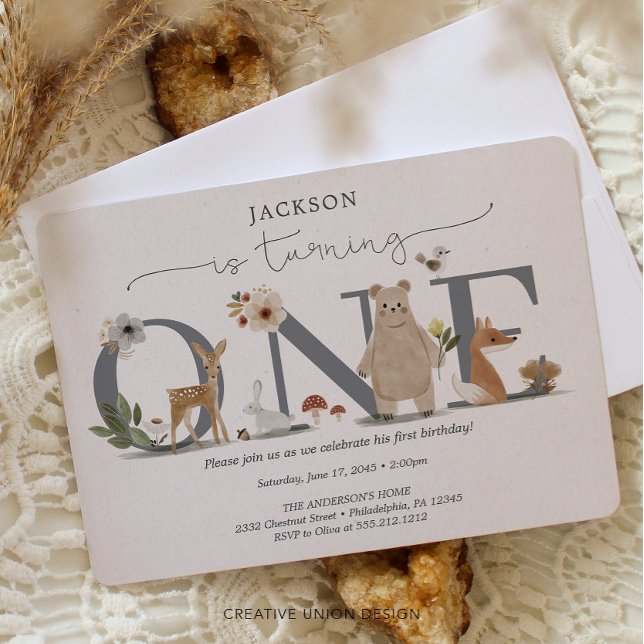 Invitación Primer cumpleaños de Boho Woodland (Subido por el creador)