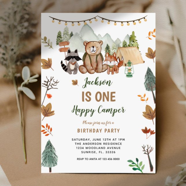 Invitación Primer cumpleaños de Boho Woodland Camper (Subido por el creador)
