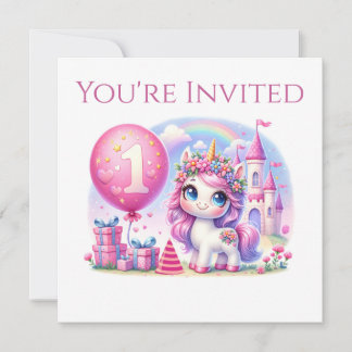 Invitación Primer cumpleaños de bonito Unicornio