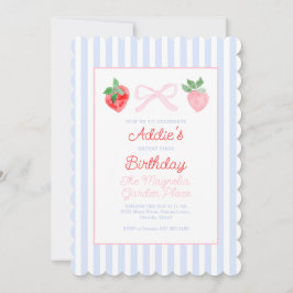 Invitación Primer cumpleaños de Bows y Fresas Preppy