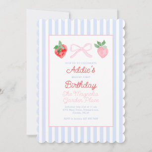 Invitación Primer cumpleaños de Bows y Fresas Preppy