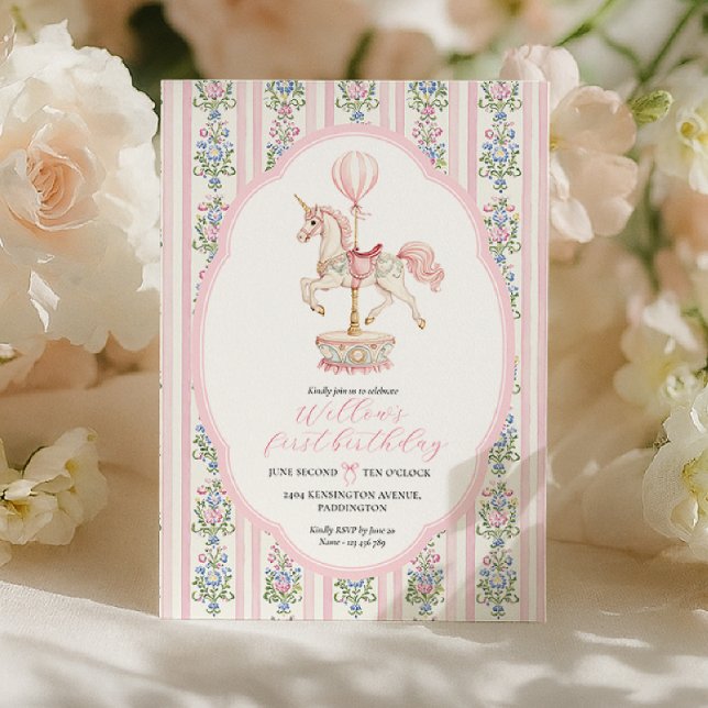 Invitación Primer cumpleaños de Carrusel Pink (Subido por el creador)