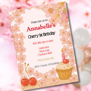 Invitación Primer cumpleaños de cerezo con temática de cerezo