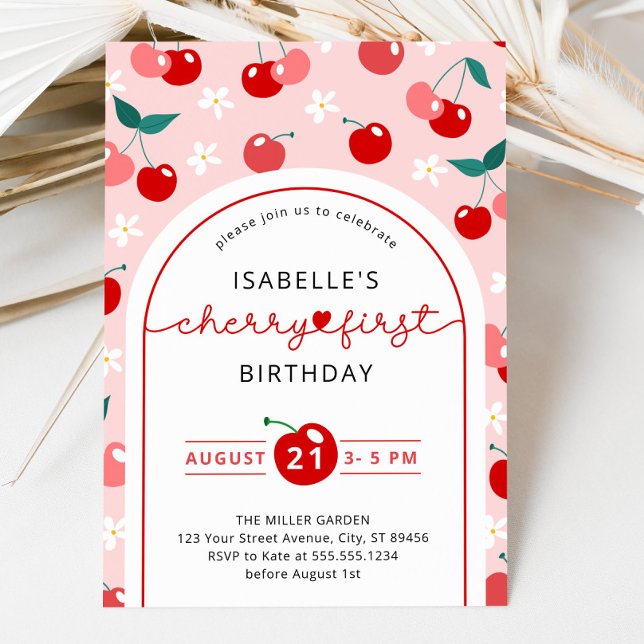 Invitación Primer cumpleaños de cerezo primer cumpleaños (Cherry First Birthday 1st Birthday Invitation)