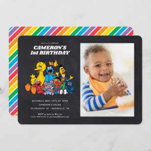 Invitación Primer cumpleaños de Chalkboard Plaza Sésamo con f