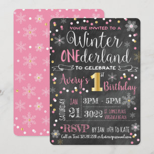 Invitación Primer cumpleaños de Chalkboard Winter ONE-derland